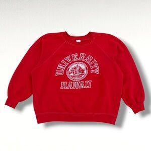 Vintage 80s University of Hawaii Raglan Sweatshirt Red Boxy Size Medium Artex